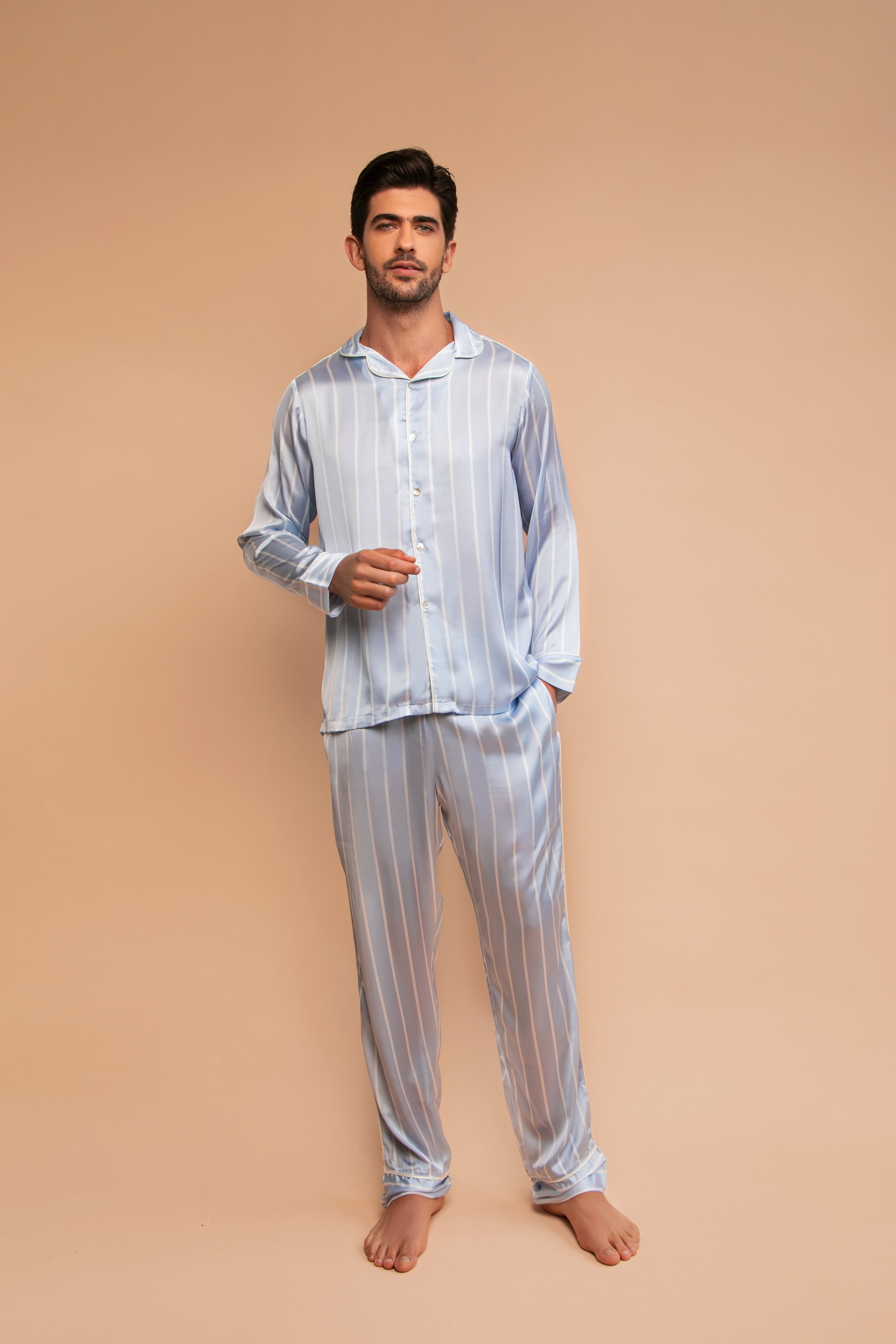 STJDM Camisón, conjunto de pijama fino de seda de hielo para hombre, pijama  con estampado de pijamas…Ver más STJDM Camisón, conjunto de pijama fino de